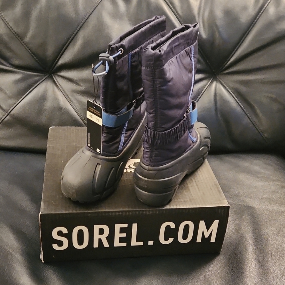 SOREL NAVY BLUE YOUTH FLURRY WINTER SNOW BOOTS SIZE US 6